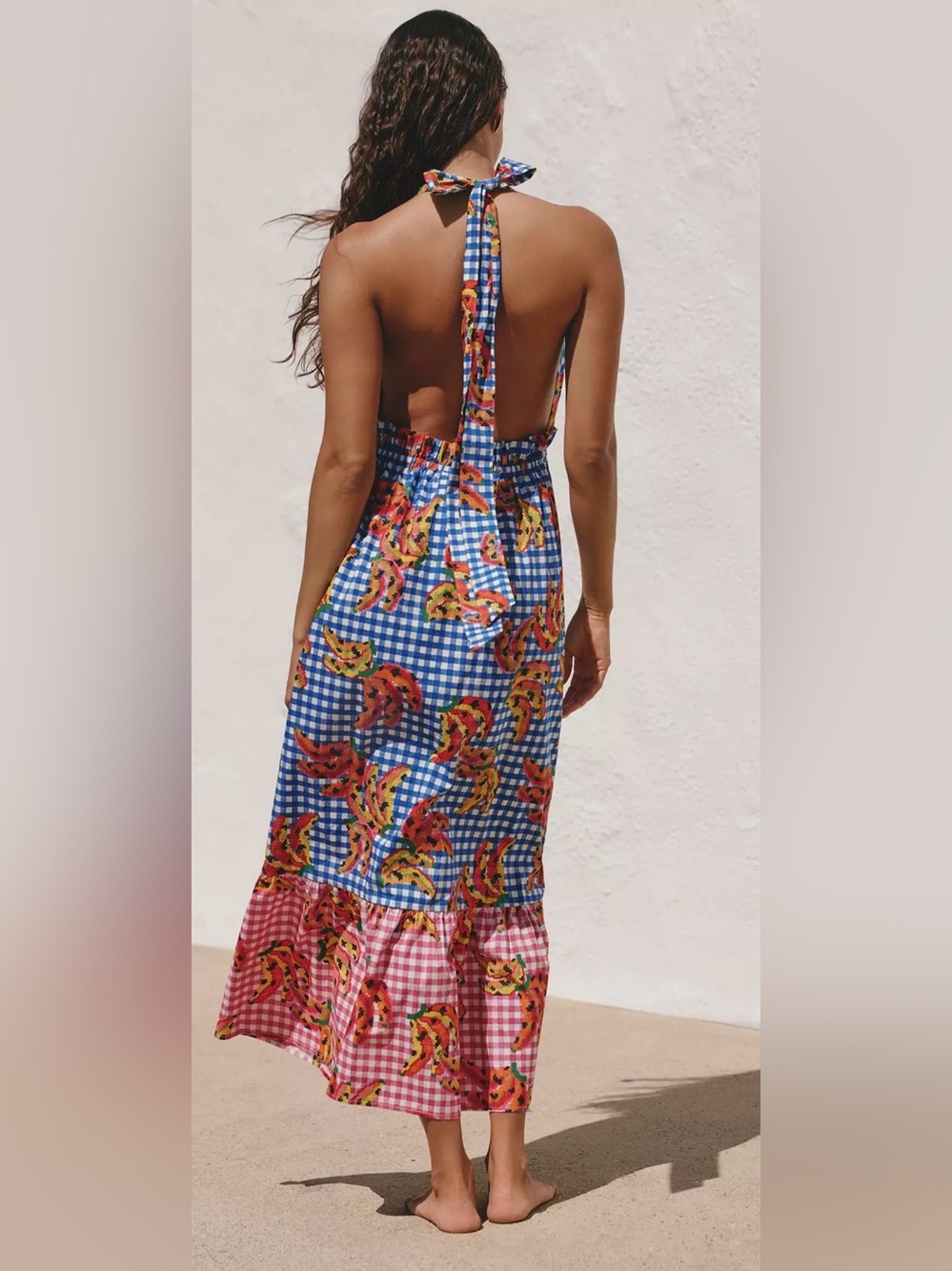FARM RIO X ANTHROPOLOGIE TIERED COTTON MAXI DRESS  Banana print - Picture 2 of 3